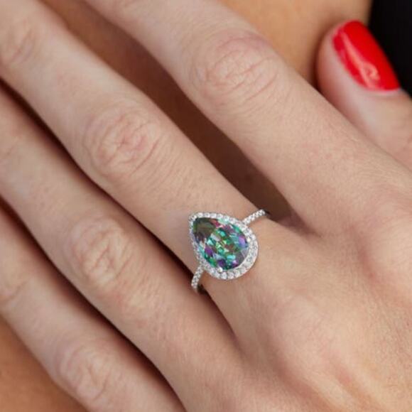 SAVVY CIE JEWELS Sterling Silver Mystic Quartz Pear Ring Size 6 NEW - Picture 2 of 6